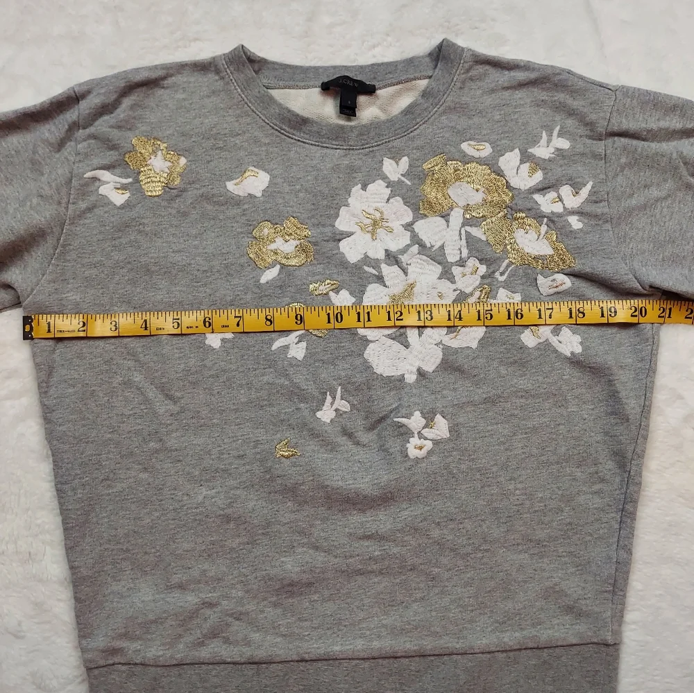 J. Crew Gray Floral Embroidered Long Sleeve Sweatshirt Size S - Picture 5 of 10